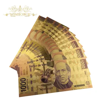 10buc/lot New Mexico Banca Notă de Culoare Aur Bancnota de 1000 de Pesos Bancnotelor în Aur 24k Placate cu False de Bani Pentru Colectie