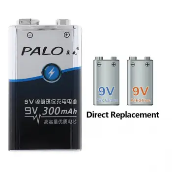 2 buc/lot PALO 9V 6F22 300mAh Ni-MH Baterie Reîncărcabilă cu 3A Curent de Încărcare pentru Multimetru / Microfon Wireless / ceas Deșteptător