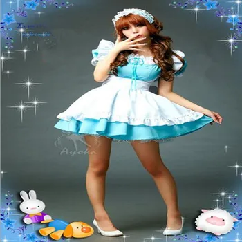 2017 Anime Alice In Wonderland Costume Cosplay Albastru Cu Maneci Scurte Gothic Lolita Rochie Zână Craciun Poveste Rochie Costum De Servitoare