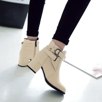 2019 Femei Pantofi cu Toc Piele PU Moale Rotund deget de la picior Toc Pătrat Platformă de Toamna Iarna pentru Femei Pantofi Cizme Glezna cizme pentru femei