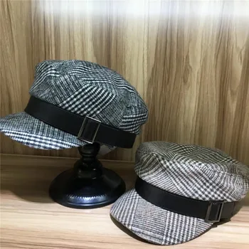 202007-yy toamna Tweed Herringbone model de calitate superioara Curea decor de petrecere a timpului liber Octogonal pălărie bărbați femei viziere capac