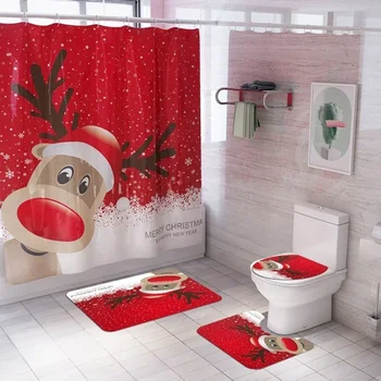 3 Buc/Set Crăciun Baie Moș Crăciun Capac Scaun de Toaletă și Anti-skip Covor Mat uz casnic, Covoare, Preșuri pentru Casa Decoratiuni