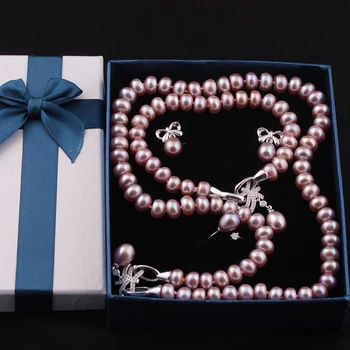 4 Elemente naturale de cultură de apă dulce pearl bijuterii seturi de s925 argint pandantiv colier cercei fine bijuterii de nunta