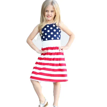 4 iulie Copii Rochie pentru Fete Patriotic American Zi Rochie de Bumbac Rosu Alb Albastru cu Dungi Fete Dress 4 iulie Costum D0816