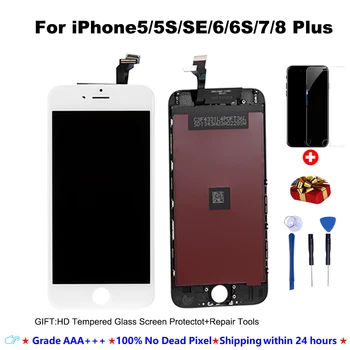 AAA+++LCD Display Pentru iPhone 6 7 8 6S Plus cu Ecran Tactil de Înlocuire Pentru iPhone 5 5S SE Nici un Pixel Mort+Temperat+TPU+Instrumente