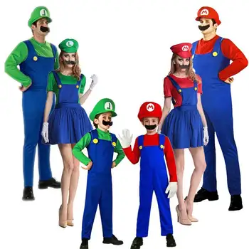 Adulți Copii Super Mario Costume Cosplay Amuzant Super Mario Luigi Fratele Frate Fetele Fantasia Cosplay Salopeta Petrecere De Crăciun