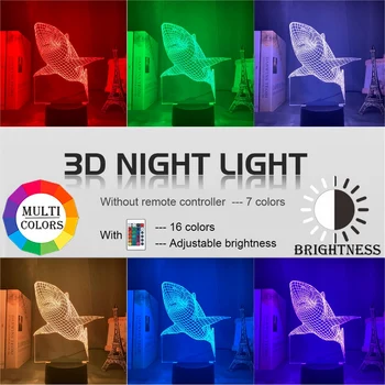 Animale 3d Iluzie Lampa de Rechin Acril Baby Lumina de Noapte pentru Munca Decor Camera Copii Copil Dormitor Veioza Cool Cadou de Ziua de nastere