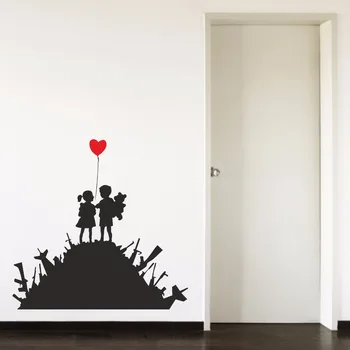 Banksy Ne & I Fată Băiat Balon Dragoste Inima Rosie Camera Copilului Acasă Decal Detașabil Vinil Arta De Perete Autocolant Autocollant Murală B086