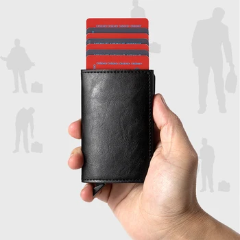 Bycobecy Femei Inteligente RFID Portofel Roșu de Moda din Piele PU de Aluminiu Sac de Bani Bărbații Pop-Up Slim Wallet Solid Mini Poseta Dropshipping