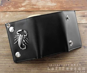 Bărbați Băieți Cadou Real de Piele de Motociclist Trifold Momey portofel cu lant Scorpion