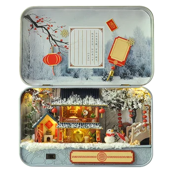 Cadouri de craciun Diy Cutie Casă de Păpuși Jucarii pentru Copii, Mobilier in Miniatura din Lemn Miniaturas Păpuși Cadouri S901