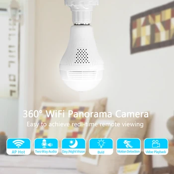 Camere de Supraveghere Video cu Camera IP WiFi 360 de Grade, Lumina LED-uri de Securitate WiFi Bec Cameră cu Două Moduri Audio de Interior, în aer liber