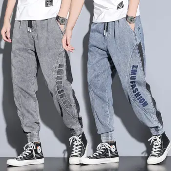 Capri Jeans pentru Bărbați Pantaloni de Marfă în Vrac și Plus-dimensiuni Japoneză Hip-hop de Moda de Culoare Contrastantă Cusături Fascicul de Pantaloni Harem Masculin
