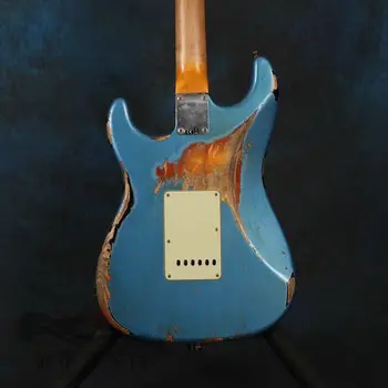 Chineză albastru electric chitara cu grif rosewood , de înaltă calitate predat relicve chitara electrica , de vânzare fierbinte guitarra