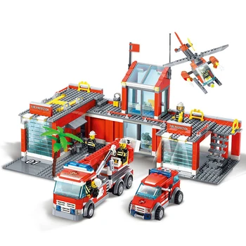 City Stație de Pompieri de Constructii Blocuri Seturi Pompier Camion Masina Blocuri de Modele de Jucarii pentru Copii Masina de Salvare Jucarii Educative Cărămizi