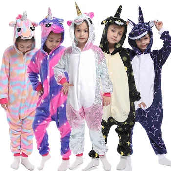 Copii Anime Pijamale Unicorn Fată Băiat Pijama de Desene animate de Animale Cosplay Pijama Salopeta Kigurumi Copii Unicorn costumașul 4-12Y