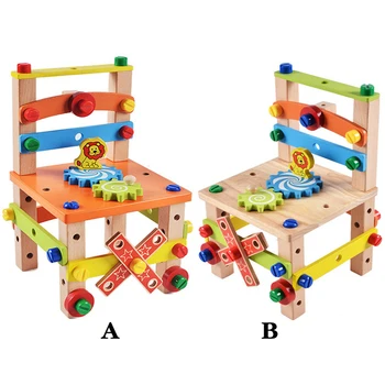 Copii Multi-funcțional Montessori Scaun din Lemn Blocuri de Jucărie pentru Copil de Învățare pentru copii Jucarii Inteligente Colorat Educative Jucarii din Lemn