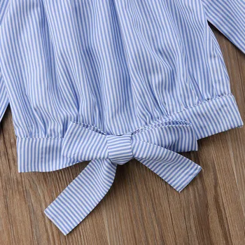 Copil copil Copil Fete Albastru Alb cu Dungi Mâneci Lungi Bluze Topuri de Pe Umăr Vara tricouri Fete