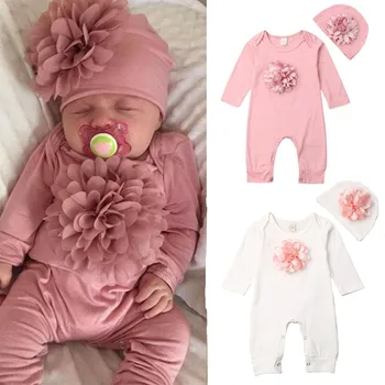Copil Nou-Născut Fete Haine Cu Maneci Lungi Baby Salopetă Roz Florale Salopeta Baby Salopeta Copil Pălărie Copil Fata De Seturi De Îmbrăcăminte 2021