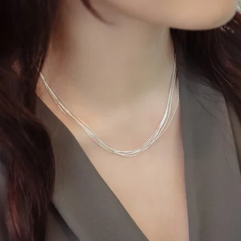 Coreea de Culoare Argintie Multistrat Lanturi Coliere Pentru Femei Moda Bijuterii bijoux