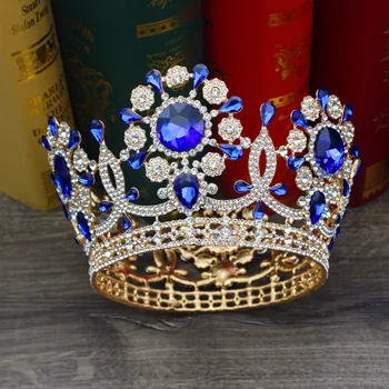 Cristal De Aur Regina Regelui Coroana Miresei Caciulita Femeile Rochii De Mireasa Tiara Bal Diademă De Păr Oranments Cap Bijuterii Accesorii