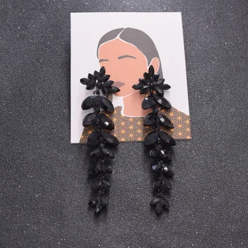 CUIER Negru Cristal Picătură Legăna Cercei Mari pentru Femei Vintage Stras Frunze Lungi, Cercei Moda Bijuterii pentru Fete