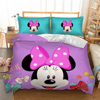 Disney Minnie Mouse-set de lenjerie de Pat de Desene animate Minnie Carpetă Acopere fețe de Pernă Twin Plin Regina King Size Copii lenjerie de pat, Textile de casa