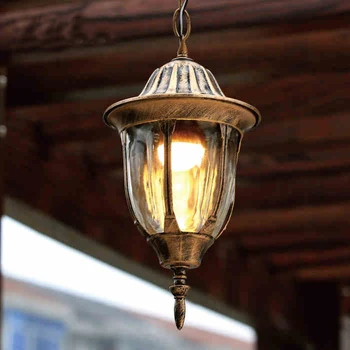 European vintage bronz aluminiu impermeabil în aer liber pandantiv lampă American villa retro sticla E27 bec LED pandantiv de iluminat