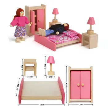 Familie de animale Villa Mobilier Pentru Păpuși Jucărie Casă de Joacă Jucării de Mini Setul de Dormitor DIY Miniatură casă de Păpuși din Lemn, Mobilier Pentru Copii