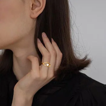 Farmecul Geometrice Pearl Inel de Gol Alamă de Aur Umplut cu Degetul Inel pentru Femei Fete Chic Design Elegant Petrecere Bijuterii