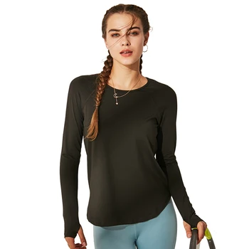 Femei Antrenament de Yoga Maneca Lunga T-Shirt-uri Cu Degetul mare Găuri Poliester Rapid-uscat Atletic Funcționare Camasi Slim Fitness Sport Top