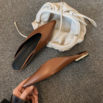Femeile Catâri Alunecare pe Pantofi Piele naturala Fashion Papuci Sandale de Vară a Subliniat Toe Slide-uri Elegante Arc Doamnelor Pantofi