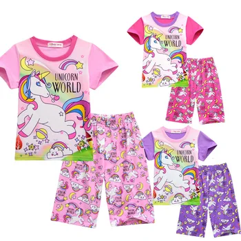 Fete Vara Maneca Scurta, Pijamale pijama infantil Fete Seturi de Îmbrăcăminte pentru Copii Unicorn Pijama Fetita pitici haine de petrecere, Pijamale