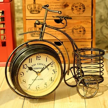 Fier forjat biciclete ceas de masa Rurale față-verso liniștită acasă în camera de zi Decorative, Ceasuri de Masă Decor Acasă 28*24*8 cm
