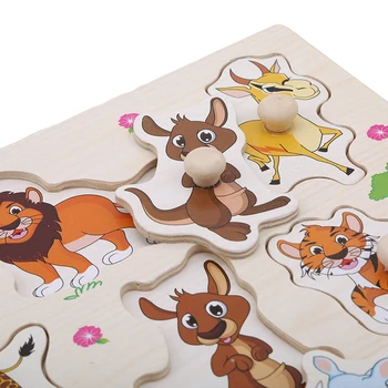 Fierbinte Puzzle Copil Nou-Născut Baby Zoo Animale Mână Puzzle Puzzle Din Lemn Pentru Copii Copil De Învățare Pentru Copii Puzzle Educativ Jucarie