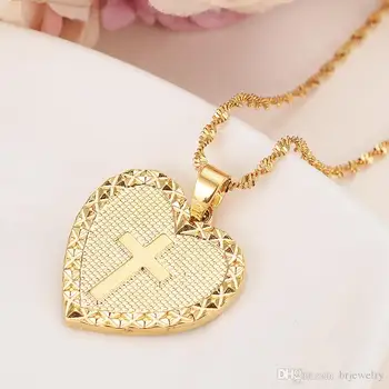 Inima de aur crucea Pandantiv Colier sweaterchain Cercei seturi Bijuterii Aur Christian seturi de bijuterii pentru femei fata de cele mai Bune Isus Cadouri