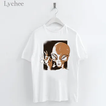 Lychee Harajuku Străin de Imprimare de sex Feminin Tricouri Top Teuri Echipajul Gât Maneci Scurte de Vară de Primăvară Vrac Femei T-shirt Tricou