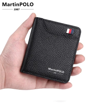 MartinPOLO Genuine portofel piele Barbati Mici portofele Subțire de Identitate al titularului cardului de Credit Bifold Scurt Portofel de Lux Negru geanta MP1005