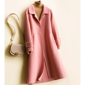 Mediu-lung dublu Lână Haina de Iarna Femei Singure pieptul slim haine coreeană jacheta casaco feminino abrigos mujer 2020