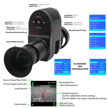 Megaorei 3 Digital Integrat Viziune de Noapte Luneta Spate Aplicare a Adăuga pe Atașament 720P IR Camera de Vânătoare Monocular DVR camera Video