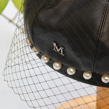 Moda din piele PU bereta pălărie retro plasă bereta neagră perla pictor pălărie roșu net aceeași pălărie octogonal
