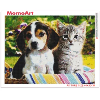 MomoArt 5D DIY Diamant Pictura Plină Piața de Foraj Imagine Animal Pietre de Diamant Broderie Câine Mozaic Kituri Pisica Cross Stitch