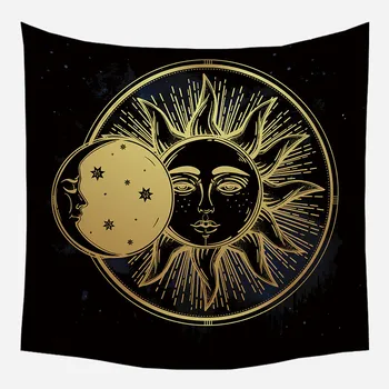Negru Auriu Sun Moon Mandala Tapiserie De Pe Perete Cerești Tapiserie De Perete Hippie Covoare De Perete Dormitor Decor Psihedelice Tapiserie