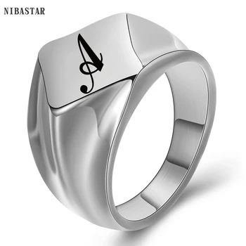 NIBASTAR Personaliza Inelul Scrisoare Ring Pentru Bărbați din Oțel Inoxidabil Inițială de Timbru Inel Personalizat, Gravat Bijuterii Cadou Pentru El