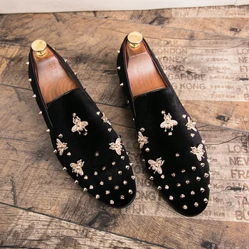Noi de Aur de Moda de Top și Metal Toe Bărbați Rochie de Catifea pantofi italian mens pantofi rochie Handmade Mocasini albinele pantofi mărimea 38-47