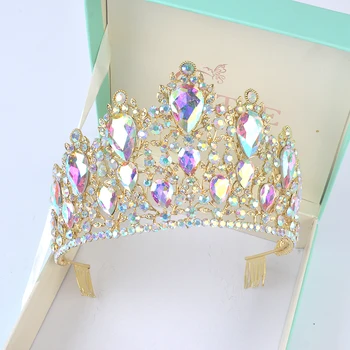 Noua Epocă de Lux Europene Mari de mireasa Mireasa Diademe Superba AB Cristal Mare de jumătate Rotund Regina Coroana de Nunta Accesorii de Par