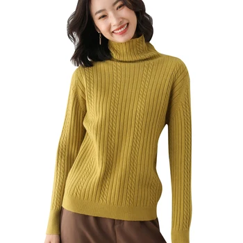 Noul pulover pentru femei guler pulover mânecă lungă pierde retro twist cald gros pulover de lână