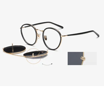 Oglindă de înaltă calitate ochelari de soare Polarizat Femei de moda Runda 2 lentile de ochelari de soare clip de epocă Transparent rama de Ochelari