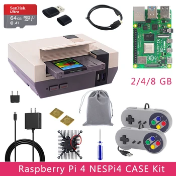 Original Raspberry Pi 4 NESPi4 CAZ Kit 2/4/8GB + 32/64GB Card SD +Reader +Micro Cablu HDMI+Gamepad-uri pentru Raspberry Pi 4 Model B