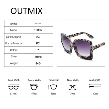 OUTMIX Moda Supradimensionat ochelari de Soare pentru Femei Brand Designer de Plastic de sex Feminin Cadru Mare Gradient de Ochelari de Soare UV400 Oculos Lunetă Femm
